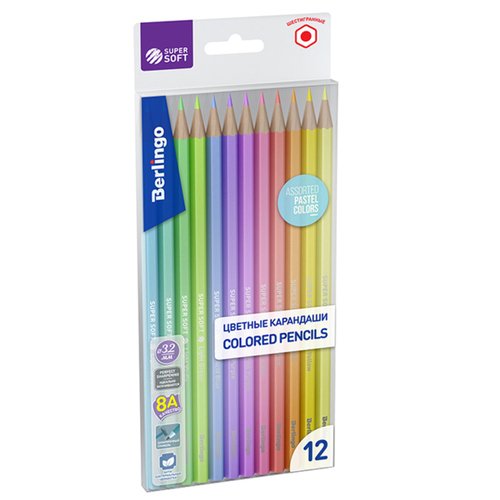 Карандаши цветные пастельные Berlingo SuperSoft Pastel 12 цветов 480₽