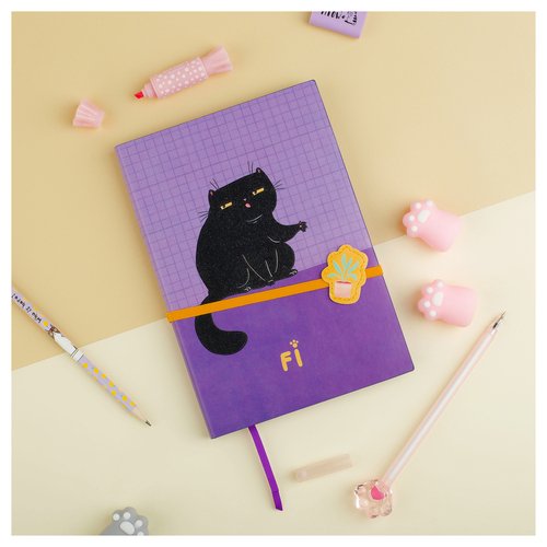 Ежедневник недатированный Meshu Сat walk Purple rebel А5 136 л кожзам тонированный блок резинка-фиксатор с аппликацией цветной срез закладка 950₽