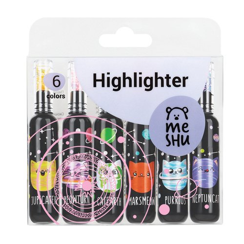 Набор текстовыделителей Meshu Meowspace 6 цветов неоновые цвета 460₽
