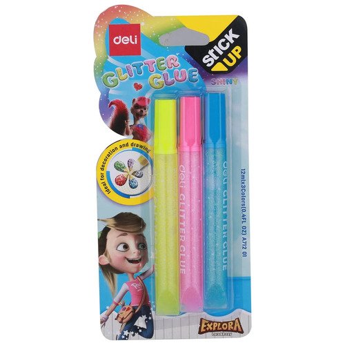 Клей-гель Deli Explora 12 мл с блестками 3 шт блистер 140₽