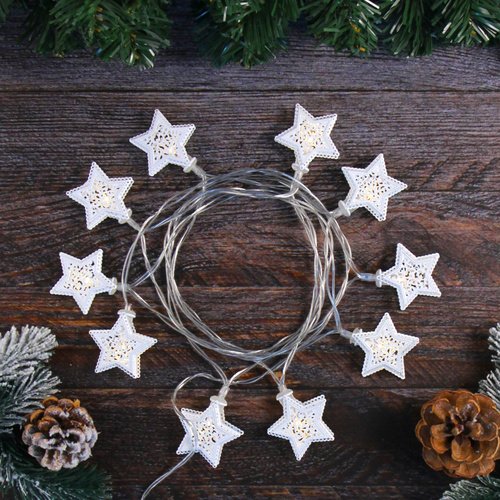 Гирлянда светодиодная нить Льдинка Ажурная звезда 10л 2м на батарейках постоянное свечение теплый белый 213161 280₽