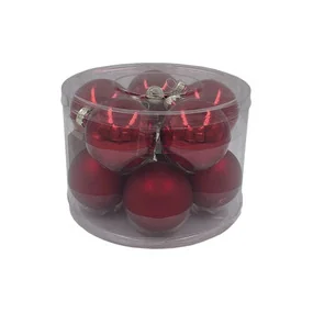 Набор стеклянных шаров красный в прозрачной упаковке, 6 см, 10 штук