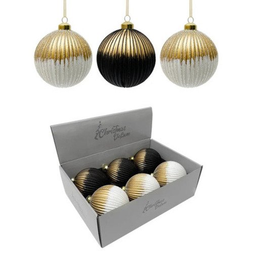 Шар стеклянный ChristmasDeLuxe ребристый белыйчерный с золотом 10 см 225₽
