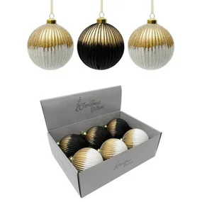 Шар стеклянный ChristmasDeLuxe ребристый белый/черный с золотом, 10 см