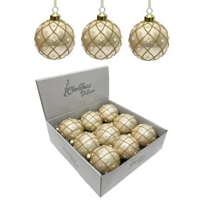 Шар стеклянный Christmas Deluxe, бежевый с позолотой и бусинами, 8 см