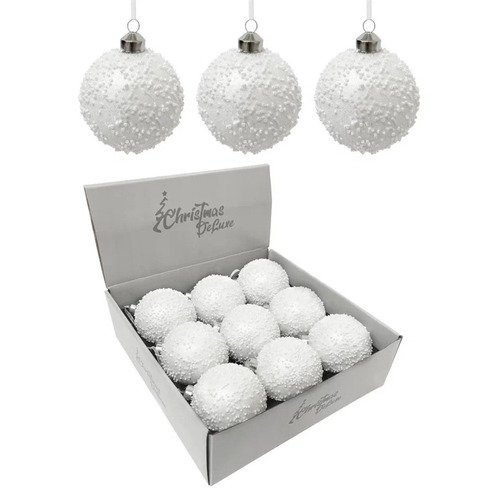 Шар стеклянный белый с бисером 8 см 145₽