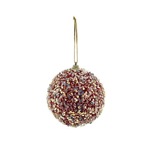 Елочная игрушка шар красный в перламутровых сердечках пенопласт 8 см 90₽