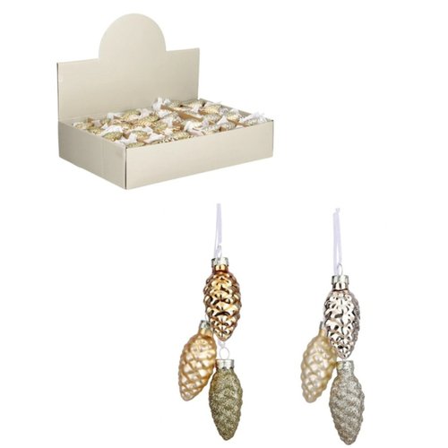 Связка из 3 стеклянных шишек брызги шампанского в дисплее 3 см 75₽