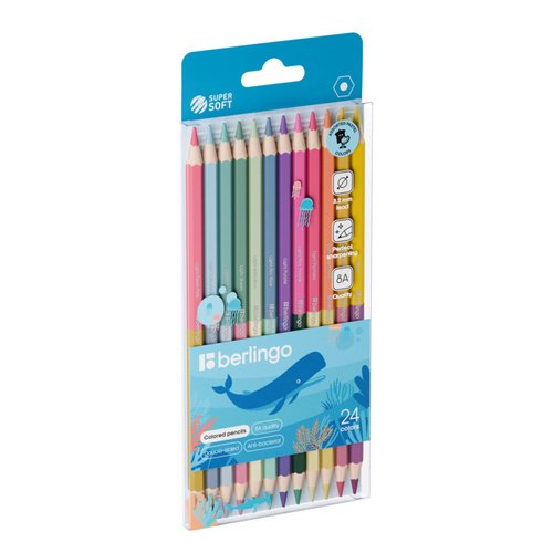 Карандаши цветные пастельные двусторонние Berlingo SuperSoft Pastel 24цвета 12шт европодвес 550₽
