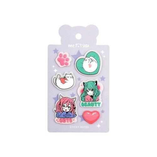 Набор самоклеящихся закладок Meshu Anime пластиковые фигурные 20 л 6 дизайнов европодвес 230₽