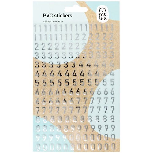 Наклейки Meshu Silver numbers 1021 см фольга 170 наклеек ПВХ 70₽