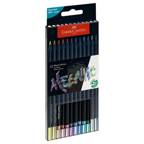 Карандаши цветные Faber-Castell Black Edition, металлик, 12 цветов