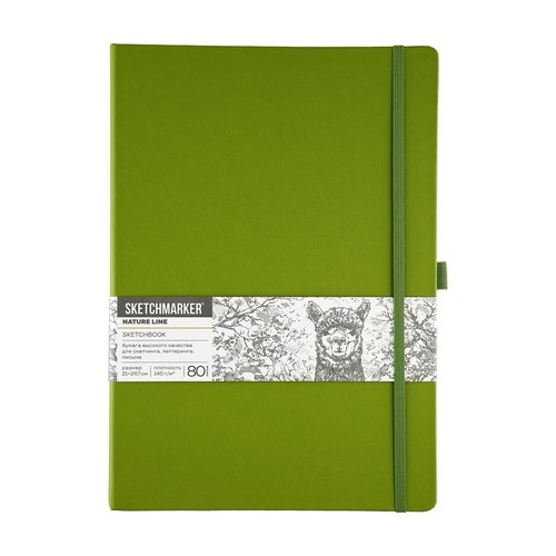 Блокнот для зарисовок Sketchmarker 140гквм 21х297см 80л твердая обложка оливковый 850₽