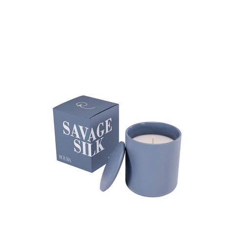 Cвеча ароматическая в стакане Roura Синий фарфор с крышкой, Дикий шелк