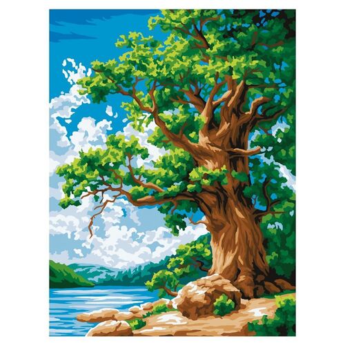 Картина по номерам на картоне Три Совы Дуб у озера 30 х 40 см с акриловыми красками и кистями 750₽