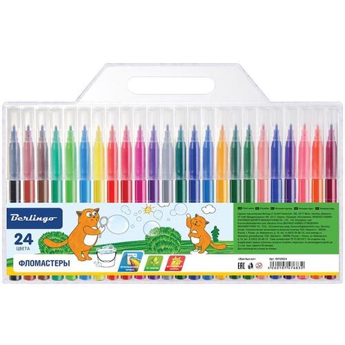Фломастеры Berlingo Жил-был кот 24 цветов смываемые блистер 580₽