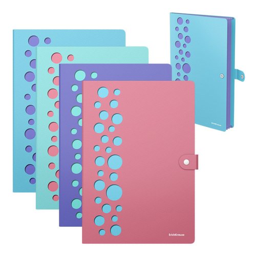Папка-картотека на кнопке пластиковая Diagonal Pastel с 4 отделениями с перфорацией A4 ассорти 4 шт 550₽