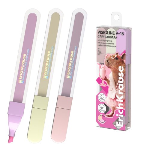 Набор из 3 текстмаркеров ErichKrause Visioline V-18 CapyBarbara 480₽