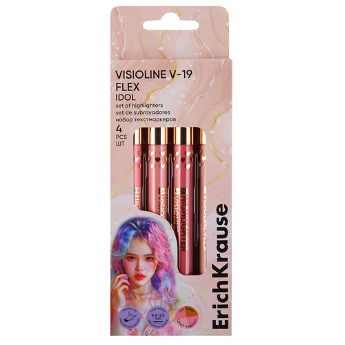 Набор из 4 текстмаркеров ErichKrause Visioline V-19 Flex Idol в коробке с внутренним лотком 850₽