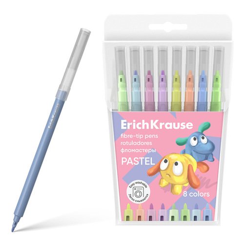 Фломастеры ErichKrause Easy Washable Pastel 8 цветов 170₽
