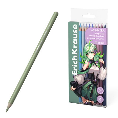 Цветные карандаши деревянные ErichKrause Manga круглые грифель 4 мм 12 цветов 12 шт 500₽