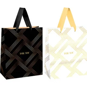 Пакет подарочный 18х23х10см MESHU Black&White, фольга, матовая ламинация, ассорти