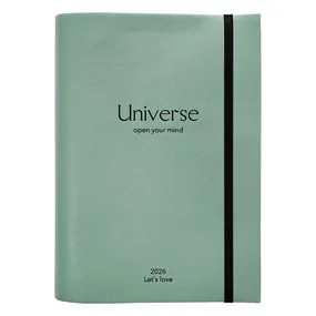 Ежедневник, датированный 2026, Infolio, 140x200мм, 352стр, мягкая с резинкой, Universe, мятный