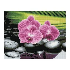 Алмазная мозаика ТРИ СОВЫ Орхидеи на камнях, 30х40см, холст, картонная коробка с пластиковой ручкой