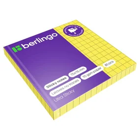 Самоклеящийся блок Berlingo Ultra Sticky, 75х75 мм, 80л, в клетку, желтый неон