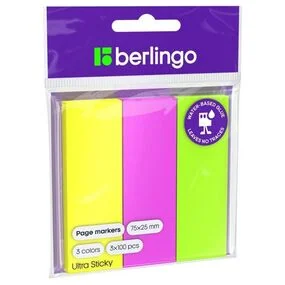 Флажки-закладки Berlingo Ultra Sticky, 25 х 75 мм, 100 л х 3 неоновых цвета, европодвес